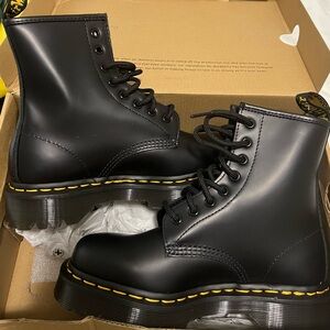 Dr. Martens Smooth Black Boots with Yellow Stitching 1460 BEX